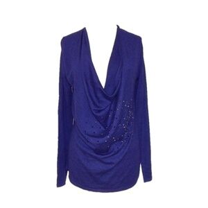 Lauren Vidal Purple Rhinestone Draped Sweater Sz M